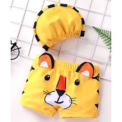Babyhug Swimming Trunks with Cap Tiger Print - Yellow
