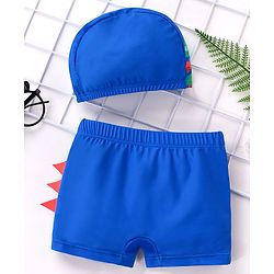 Babyhug Swimming Trunks with Cap Shark Print - Blue