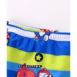 Babyhug Swimming Trunks with Cap Vehicle Print - Blue
