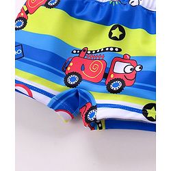 Babyhug Swimming Trunks with Cap Vehicle Print - Blue