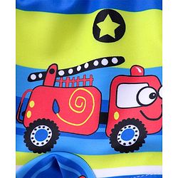 Babyhug Swimming Trunks with Cap Vehicle Print - Blue