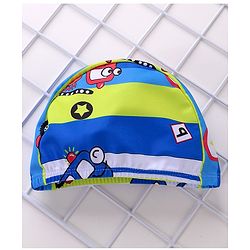 Babyhug Swimming Trunks with Cap Vehicle Print - Blue