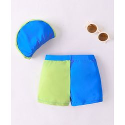 Babyhug Swimming Trunks with Cap Dino Print - Yellow & Blue