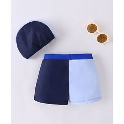 Babyhug Swimming Trunks with Cap Giraffe Print - Navy Blue