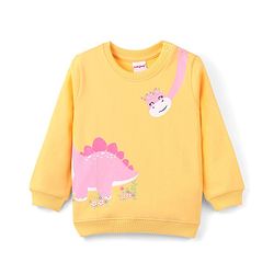 Babyhug Cotton Knit Full Sleeves Floral & Dino Graphics Sweatshirts Pack of 2 - Pink & Yellow