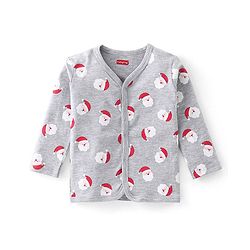 Babyhug 100% Cotton Full Sleeves Vests Striped & Christmas Theme Print Pack Of 3 - Grey Red & Blue
