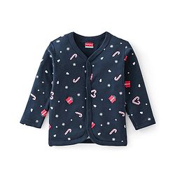Babyhug 100% Cotton Full Sleeves Vests Striped & Christmas Theme Print Pack Of 3 - Grey Red & Blue