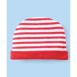 Babyhug 100% Cotton Knit Cap Mittens & Booties With Stripes - Red