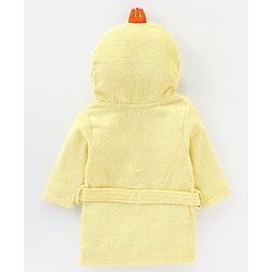 Babyhug Terry Woven Full Sleeves Hooded Bath Robe With Duck Patch- Yellow