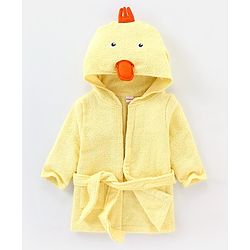 Babyhug Terry Woven Full Sleeves Hooded Bath Robe With Duck Patch- Yellow