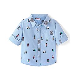 Babyhug Cotton Full Sleeve Regular Collar London Printed Shirt - Blue