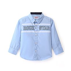 Babyhug Cotton Woven Full Sleeves Text Printed Shirt - Blue
