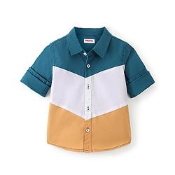 Babyhug Cotton Woven Full Sleeve Cut & Sew Shirt Solid Colour - Green White & Brown