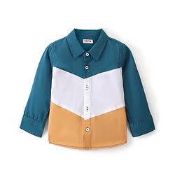 Babyhug Cotton Woven Full Sleeve Cut & Sew Shirt Solid Colour - Green White & Brown