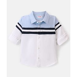 Babyhug 100% Cotton Knit Full Sleeve Shirt Solid Colour - Blue & White
