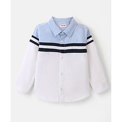 Babyhug 100% Cotton Knit Full Sleeve Shirt Solid Colour - Blue & White