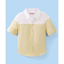 Babyhug 100% Cotton Woven Full Sleeve Regular Collar Solid Oxford Shirt - Yellow & White