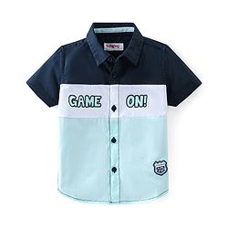 Babyhug Cotton Knit Half Sleeves Regular Collar Text Printed Cut & Sew Shirt - Blue