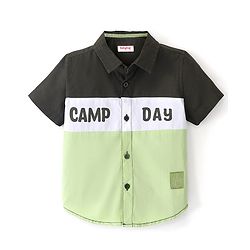 Babyhug Cotton Woven Half Sleeves Shirt Cut & Sew - White Black & Green