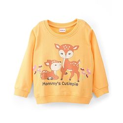 Babyhug 100% Cotton Knit Full Sleeves Sweatshirt With Floral & Deer Graphics Pack Of 2 - Yellow & Maroon