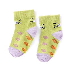 Cute Walk by Babyhug Cotton Knit Anti-Bacterial Ankle Length Floral & Animal Design Socks Pack of 3 - Pink & Yellow