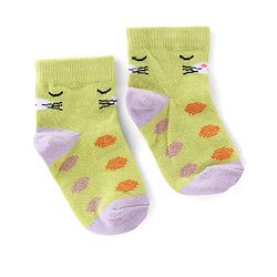 Cute Walk by Babyhug Cotton Knit Anti-Bacterial Ankle Length Floral & Animal Design Socks Pack of 3 - Pink & Yellow