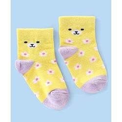 Cute Walk by Babyhug Cotton Knit Anti-Bacterial Ankle Length Floral & Animal Design Socks Pack of 3 - Pink & Yellow