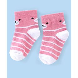 Cute Walk by Babyhug Cotton Knit Anti-Bacterial Ankle Length Floral & Animal Design Socks Pack of 3 - Pink & Yellow