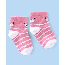 Cute Walk by Babyhug Cotton Knit Anti-Bacterial Ankle Length Floral & Animal Design Socks Pack of 3 - Pink & Yellow
