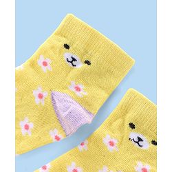 Cute Walk by Babyhug Cotton Knit Anti-Bacterial Ankle Length Floral & Animal Design Socks Pack of 3 - Pink & Yellow