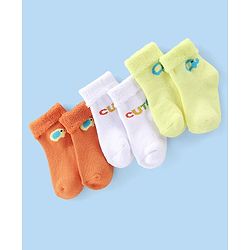 Cute Walk by Babyhug Terry Knit Anti Bacterial Ankle Length Elephant Design Socks Pack of 3 - Multicolour