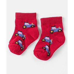 Cute Walk by Babyhug Cotton Knit Anti-Bacterial Ankle Length Cars & Striped Design Socks Pack of 3 - Red & Blue