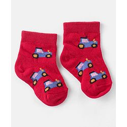 Cute Walk by Babyhug Cotton Knit Anti-Bacterial Ankle Length Cars & Striped Design Socks Pack of 3 - Red & Blue