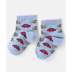Cute Walk by Babyhug Cotton Knit Anti-Bacterial Ankle Length Cars & Striped Design Socks Pack of 3 - Red & Blue