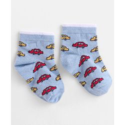 Cute Walk by Babyhug Cotton Knit Anti-Bacterial Ankle Length Cars & Striped Design Socks Pack of 3 - Red & Blue