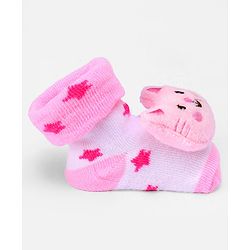 Cute Walk by Babyhug Ankle Length  Sock Shoes With Cat Applique - Light Pink