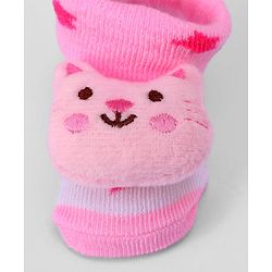 Cute Walk by Babyhug Ankle Length  Sock Shoes With Cat Applique - Light Pink