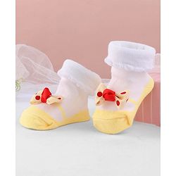 Cute Walk by Babyhug Ankle Length Sock Shoes With Bow Applique - Light Yellow
