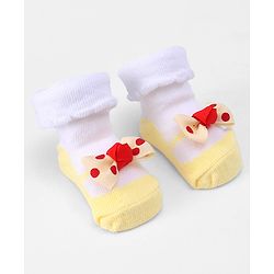 Cute Walk by Babyhug Ankle Length Sock Shoes With Bow Applique - Light Yellow
