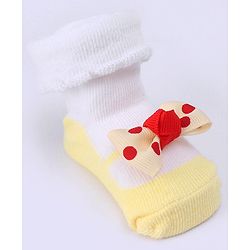 Cute Walk by Babyhug Ankle Length Sock Shoes With Bow Applique - Light Yellow