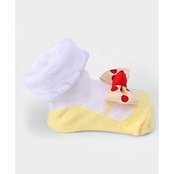Cute Walk by Babyhug Ankle Length Sock Shoes With Bow Applique - Light Yellow