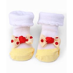 Cute Walk by Babyhug Ankle Length Sock Shoes With Bow Applique - Light Yellow