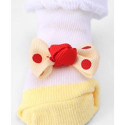 Cute Walk by Babyhug Ankle Length Sock Shoes With Bow Applique - Light Yellow