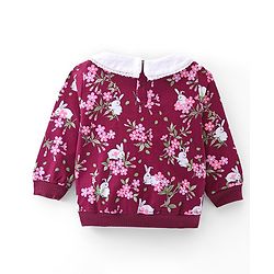 Babyhug Cotton Knit Full Sleeves Sweatshirt Floral Print - Maroon