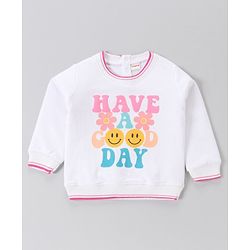 Babyhug Cotton Knit Full Sleeves Sweatshirt With Text Graphics - White