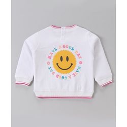 Babyhug Cotton Knit Full Sleeves Sweatshirt With Text Graphics - White