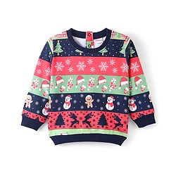 Babyhug 100% Cotton Knit Full Sleeves Sweatshirt With Christmas Print - Pink & Navy Blue
