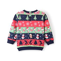 Babyhug 100% Cotton Knit Full Sleeves Sweatshirt With Christmas Print - Pink & Navy Blue