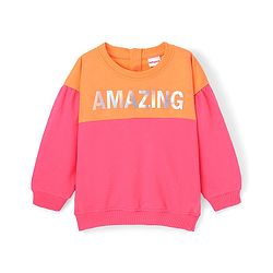Babyhug Cotton Knit Full Sleeves Sweatshirt With Holographic Foil Print - Pink & Orange