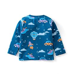 Babyhug Cotton Knit Full Sleeves Night Suit Vehicles Printed - Blue